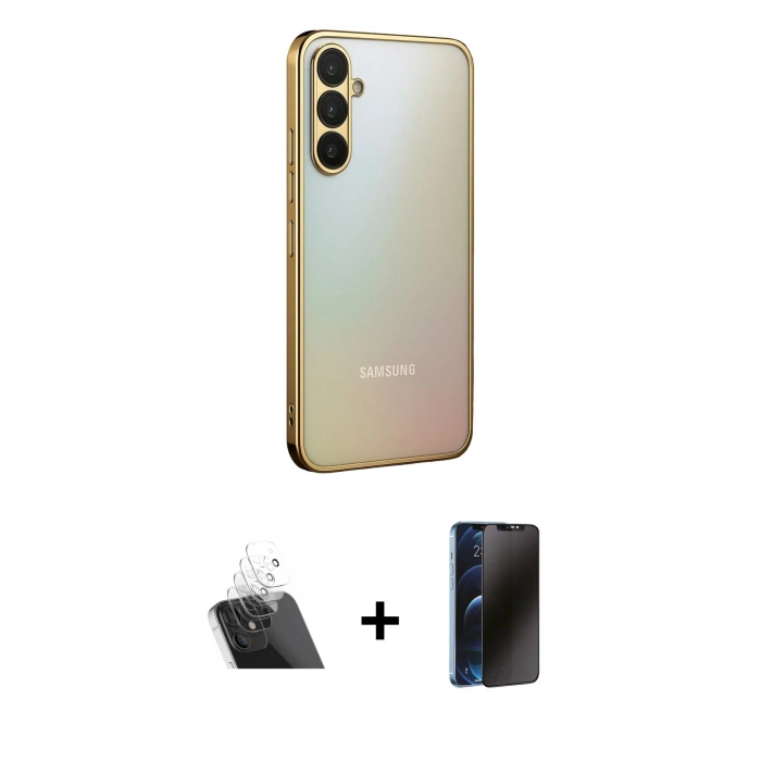 MARSİLYAN™- Galaxy A34 5G Kılıf Vadi Minimal - Siyah 3D Antistatik Hayalet Cam Ekran Koruyucu + Kamera Lens Koruma Cam - SF