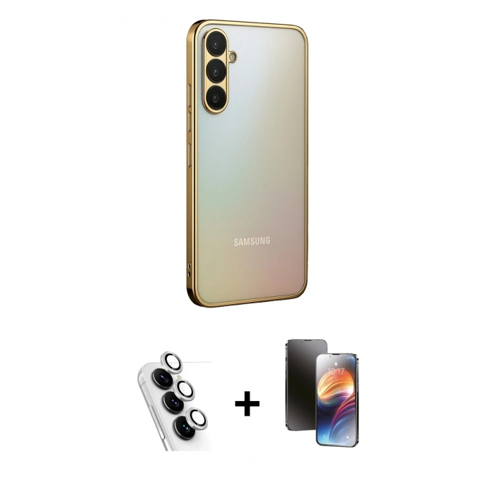 MARSİLYAN™- Galaxy A34 5G Kılıf Vadi Minimal - Siyah 3D Antistatik Mat Seramik Nano Ekran Koruyucu + Valdez Metal Kamera Lens - GS
