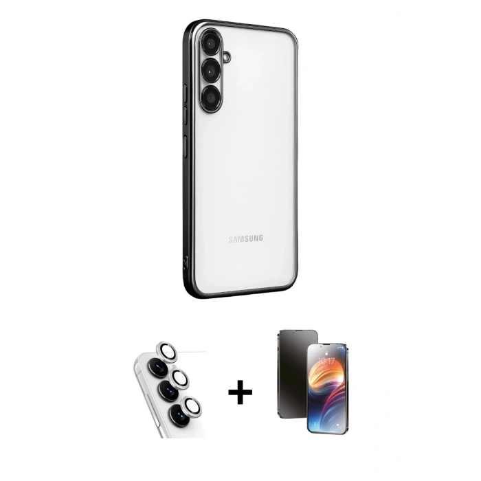 MARSİLYAN™- Galaxy A34 5G Kılıf Vadi Minimal - Siyah 3D Antistatik Mat Seramik Nano Ekran Koruyucu + Valdez Metal Kamera Lens - GS