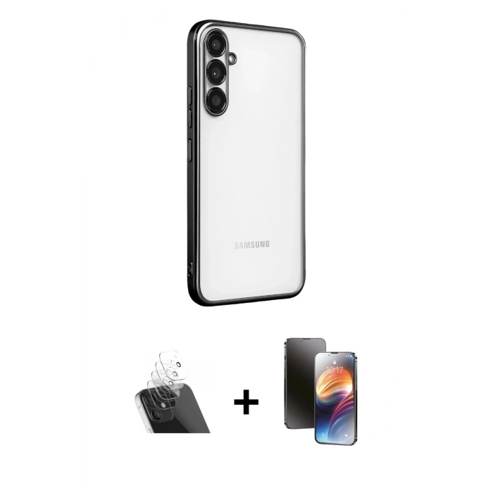 MARSİLYAN™- Galaxy A34 5G Kılıf Vadi Minimal - Siyah 3D Antistatik Mat Seramik Nano Ekran Koruyucu + Kamera Lens Koruma Cam - SF
