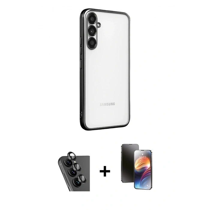 MARSİLYAN™- Galaxy A34 5G Kılıf Vadi Minimal - Siyah 3D Antistatik Mat Seramik Nano Ekran Koruyucu + Valdez Metal Kamera Lens - SH