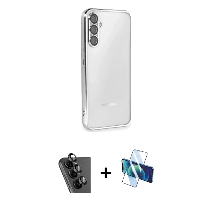 MARSİLYAN™- Galaxy A34 5G Kılıf Vadi Minimal - Siyah 3D Antistatik Seramik Nano Ekran Koruyucu + Valdez Metal Kamera Lens - SH