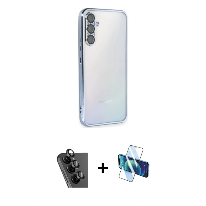 MARSİLYAN™- Galaxy A34 5G Kılıf Vadi Minimal - Siyah 3D Antistatik Seramik Nano Ekran Koruyucu + Valdez Metal Kamera Lens - SH