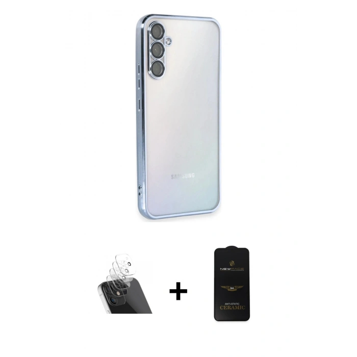 MARSİLYAN™- Galaxy A34 5G Kılıf Vadi Minimal - Siyah 6D Antistatik Mat Seramik Hayalet Nano Ekran Koruyucu + Kamera Lens Koruma Cam - SF
