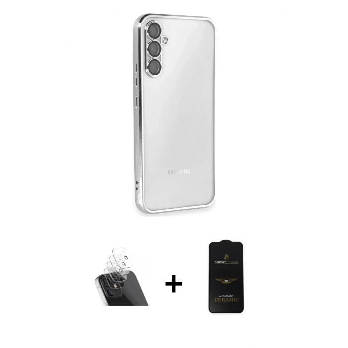 MARSİLYAN™- Galaxy A34 5G Kılıf Vadi Minimal - Siyah 6D Antistatik Mat Seramik Hayalet Nano Ekran Koruyucu + Kamera Lens Koruma Cam - SF