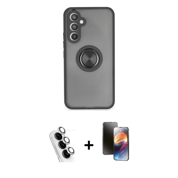MARSİLYAN™- Galaxy A34 5G Kılıf Yörünge Çizgi - Siyah 3D Antistatik Mat Seramik Nano Ekran Koruyucu + Valdez Metal Kamera Lens - GS