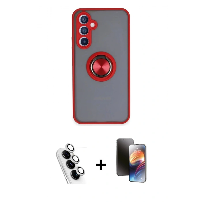 MARSİLYAN™- Galaxy A34 5G Kılıf Yörünge Çizgi - Siyah 3D Antistatik Mat Seramik Nano Ekran Koruyucu + Valdez Metal Kamera Lens - GS
