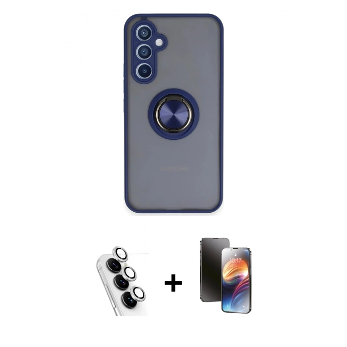 MARSİLYAN™- Galaxy A34 5G Kılıf Yörünge Çizgi - Siyah 3D Antistatik Mat Seramik Nano Ekran Koruyucu + Valdez Metal Kamera Lens - GS