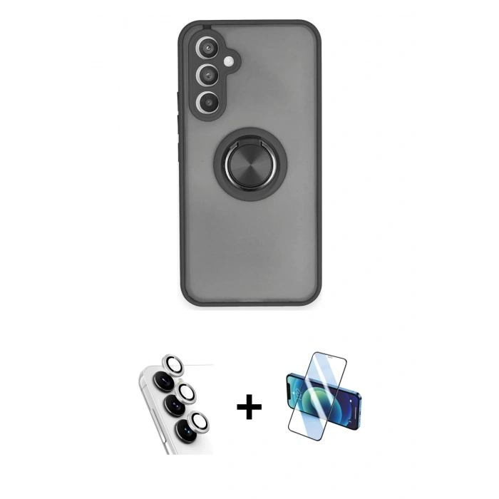 MARSİLYAN™- Galaxy A34 5G Kılıf Yörünge Çizgi - Siyah 3D Antistatik Seramik Nano Ekran Koruyucu + Valdez Metal Kamera Lens - GS