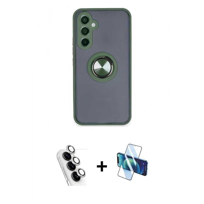 MARSİLYAN™- Galaxy A34 5G Kılıf Yörünge Çizgi - Siyah 3D Antistatik Seramik Nano Ekran Koruyucu + Valdez Metal Kamera Lens - GS
