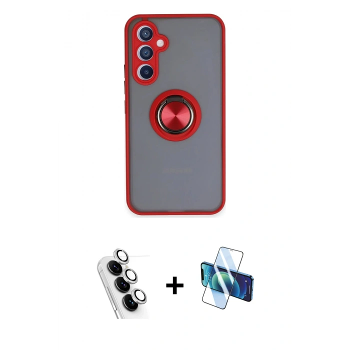 MARSİLYAN™- Galaxy A34 5G Kılıf Yörünge Çizgi - Siyah 3D Antistatik Seramik Nano Ekran Koruyucu + Valdez Metal Kamera Lens - GS