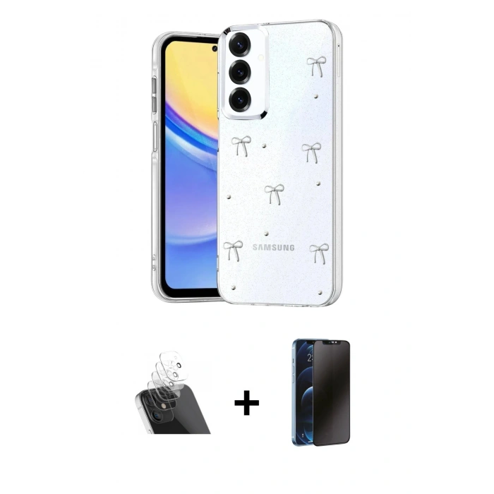 MARSİLYAN™- Galaxy A34 5G Kılıf Yörünge Form - Siyah 3D Antistatik Hayalet Cam Ekran Koruyucu + Kamera Lens Koruma Cam - SF