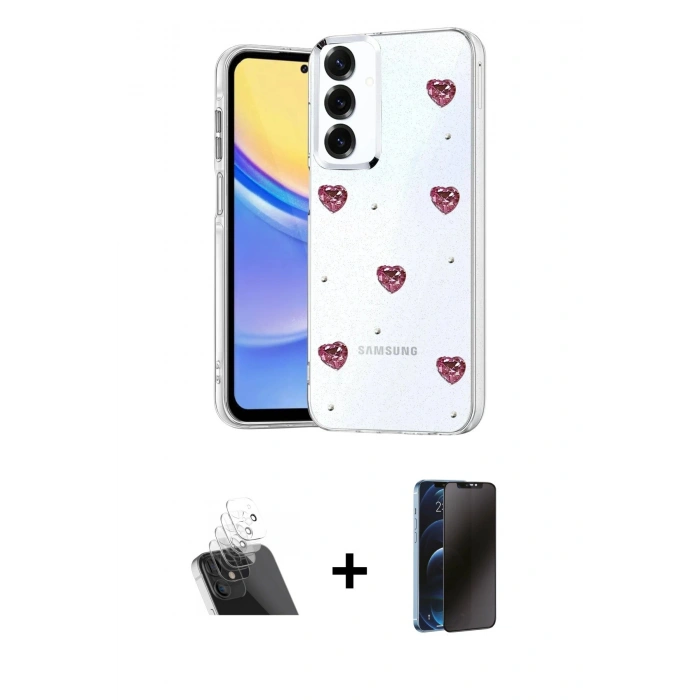 MARSİLYAN™- Galaxy A34 5G Kılıf Yörünge Form - Siyah 3D Antistatik Hayalet Cam Ekran Koruyucu + Kamera Lens Koruma Cam - SF