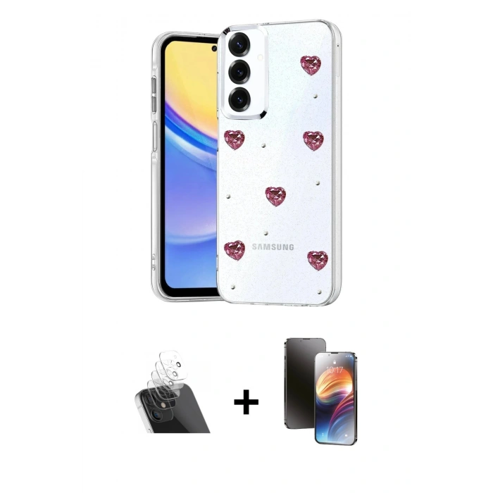MARSİLYAN™- Galaxy A34 5G Kılıf Yörünge Form - Siyah 3D Antistatik Mat Seramik Nano Ekran Koruyucu + Kamera Lens Koruma Cam - SF