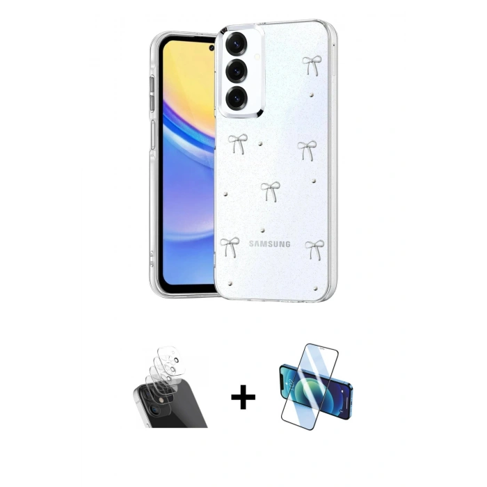 MARSİLYAN™- Galaxy A34 5G Kılıf Yörünge Form - Siyah 3D Antistatik Seramik Nano Ekran Koruyucu + Kamera Lens Koruma Cam - SF
