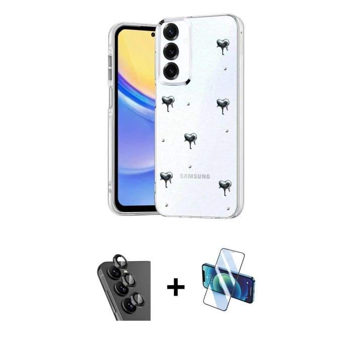 MARSİLYAN™- Galaxy A34 5G Kılıf Yörünge Form - Siyah 3D Antistatik Seramik Nano Ekran Koruyucu + Valdez Metal Kamera Lens - SH