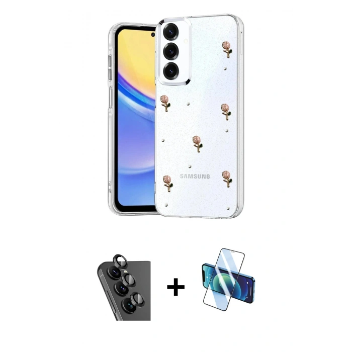 MARSİLYAN™- Galaxy A34 5G Kılıf Yörünge Form - Siyah 3D Antistatik Seramik Nano Ekran Koruyucu + Valdez Metal Kamera Lens - SH