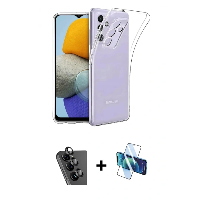 MARSİLYAN™- Galaxy A34 5G Kılıf Zirve Doku - Siyah 3D Antistatik Seramik Nano Ekran Koruyucu + Valdez Metal Kamera Lens - SH