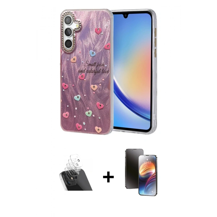 MARSİLYAN™- Galaxy A34 5G Kılıf Zirve Modern Prime - Siyah 3D Antistatik Mat Seramik Nano Ekran Koruyucu + Kamera Lens Koruma Cam - SF