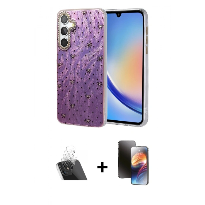 MARSİLYAN™- Galaxy A34 5G Kılıf Zirve Modern Prime - Siyah 3D Antistatik Mat Seramik Nano Ekran Koruyucu + Kamera Lens Koruma Cam - SF