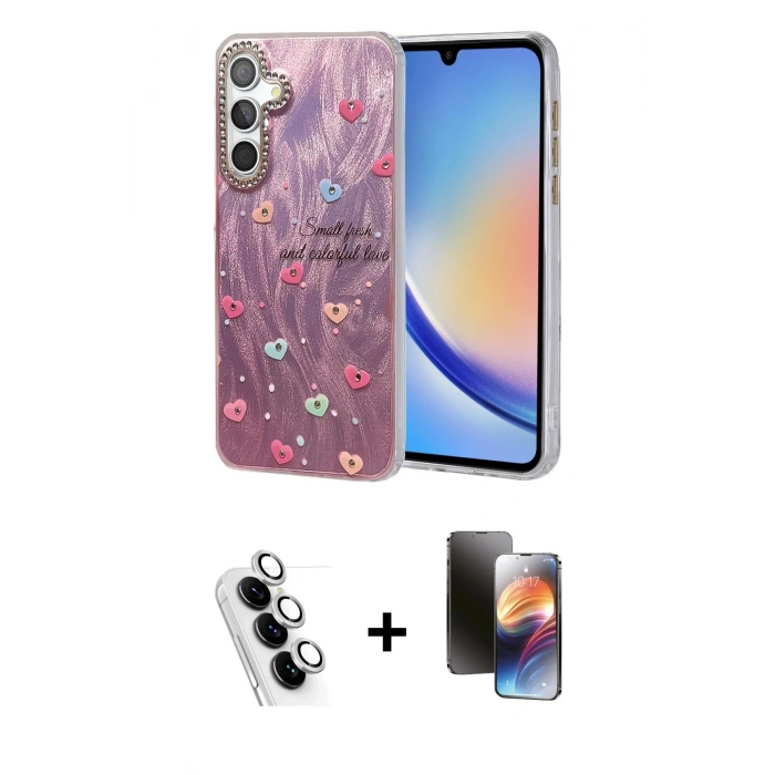 MARSİLYAN™- Galaxy A34 5G Kılıf Zirve Modern Prime - Siyah 3D Antistatik Mat Seramik Nano Ekran Koruyucu + Valdez Metal Kamera Lens - GS