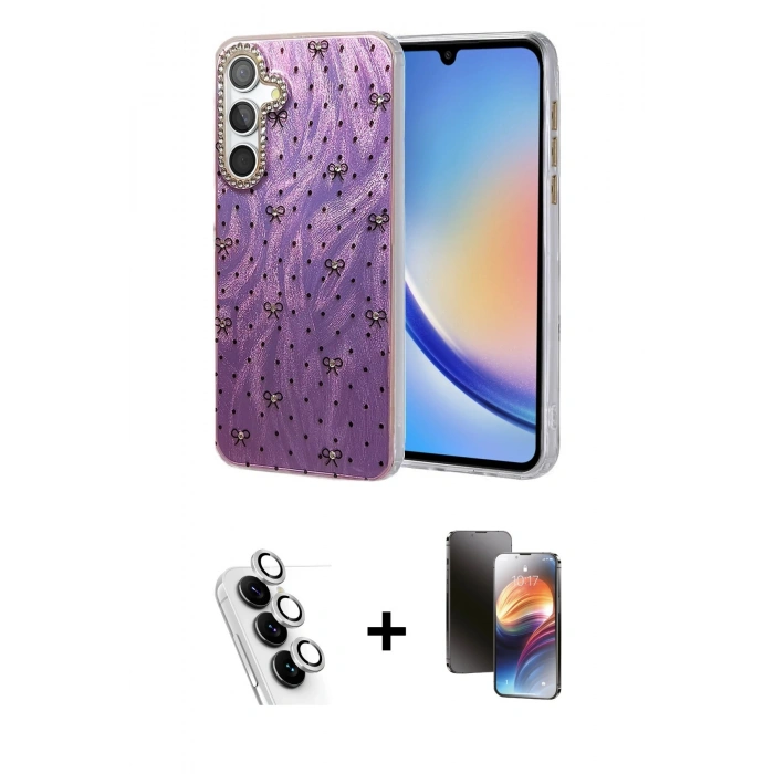 MARSİLYAN™- Galaxy A34 5G Kılıf Zirve Modern Prime - Siyah 3D Antistatik Mat Seramik Nano Ekran Koruyucu + Valdez Metal Kamera Lens - GS