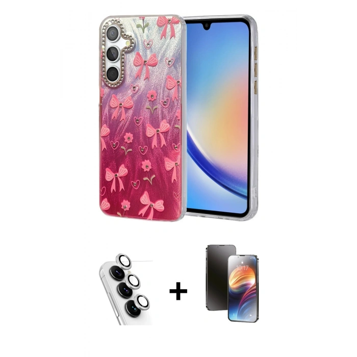 MARSİLYAN™- Galaxy A34 5G Kılıf Zirve Modern Prime - Siyah 3D Antistatik Mat Seramik Nano Ekran Koruyucu + Valdez Metal Kamera Lens - GS