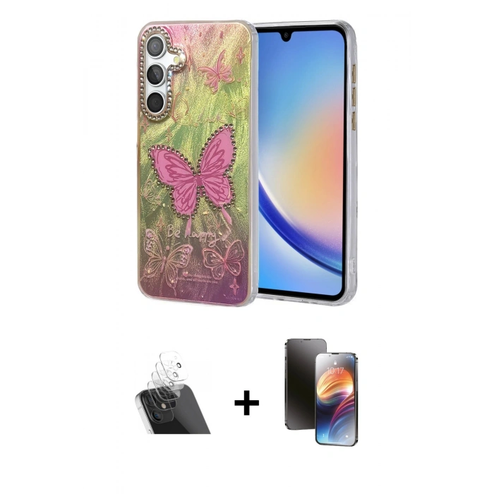 MARSİLYAN™- Galaxy A34 5G Kılıf Zirve Modern Prime - Siyah 3D Antistatik Mat Seramik Nano Ekran Koruyucu + Kamera Lens Koruma Cam - SF