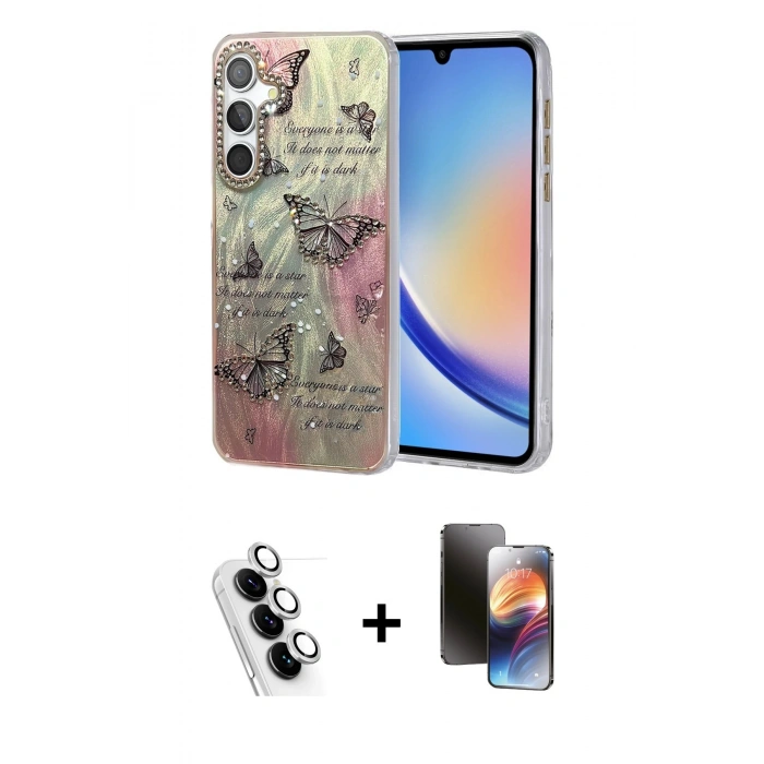 MARSİLYAN™- Galaxy A34 5G Kılıf Zirve Modern Prime - Siyah 3D Antistatik Mat Seramik Nano Ekran Koruyucu + Valdez Metal Kamera Lens - GS