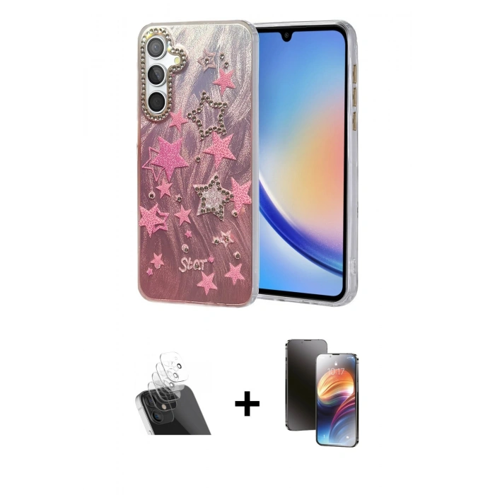 MARSİLYAN™- Galaxy A34 5G Kılıf Zirve Modern Prime - Siyah 3D Antistatik Mat Seramik Nano Ekran Koruyucu + Kamera Lens Koruma Cam - SF