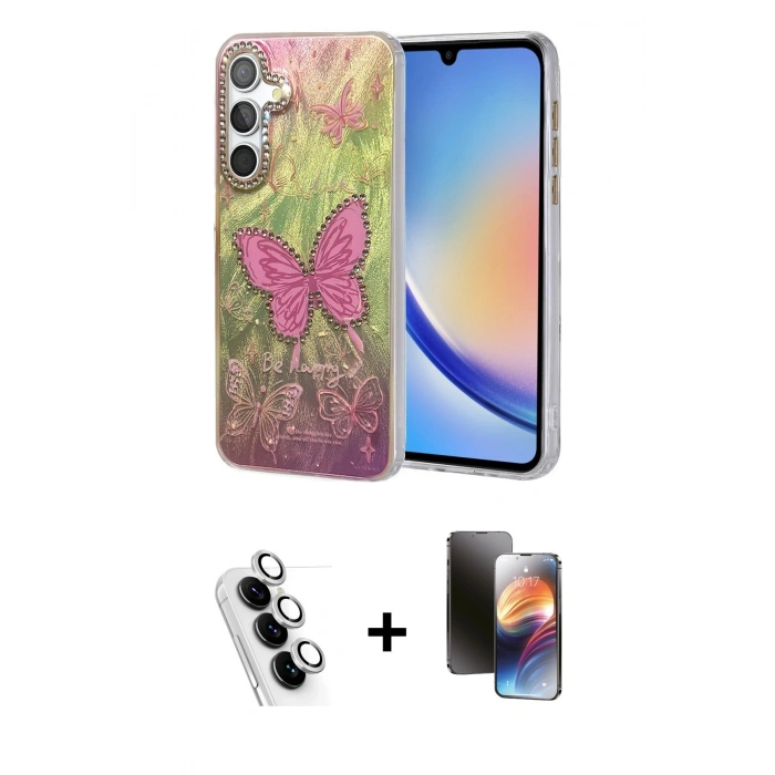 MARSİLYAN™- Galaxy A34 5G Kılıf Zirve Modern Prime - Siyah 3D Antistatik Mat Seramik Nano Ekran Koruyucu + Valdez Metal Kamera Lens - GS