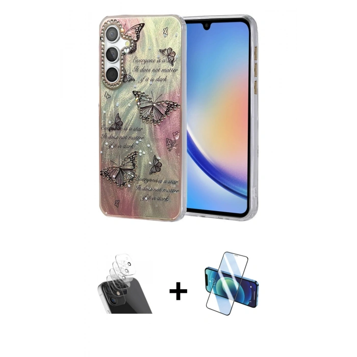 MARSİLYAN™- Galaxy A34 5G Kılıf Zirve Modern Prime - Siyah 3D Antistatik Seramik Nano Ekran Koruyucu + Kamera Lens Koruma Cam - SF