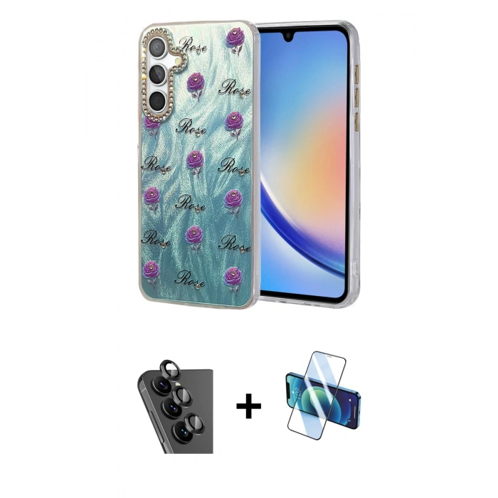 MARSİLYAN™- Galaxy A34 5G Kılıf Zirve Modern Prime - Siyah 3D Antistatik Seramik Nano Ekran Koruyucu + Valdez Metal Kamera Lens - SH