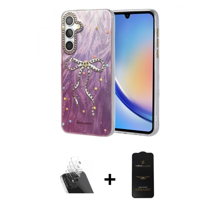 MARSİLYAN™- Galaxy A34 5G Kılıf Zirve Modern Prime - Siyah 6D Antistatik Mat Seramik Hayalet Nano Ekran Koruyucu + Kamera Lens Koruma Cam - SF