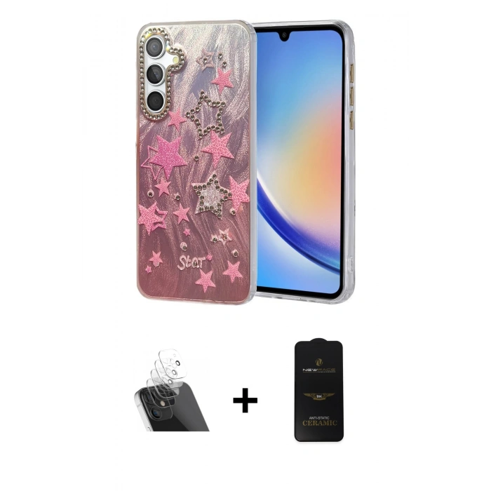 MARSİLYAN™- Galaxy A34 5G Kılıf Zirve Modern Prime - Siyah 6D Antistatik Mat Seramik Hayalet Nano Ekran Koruyucu + Kamera Lens Koruma Cam - SF