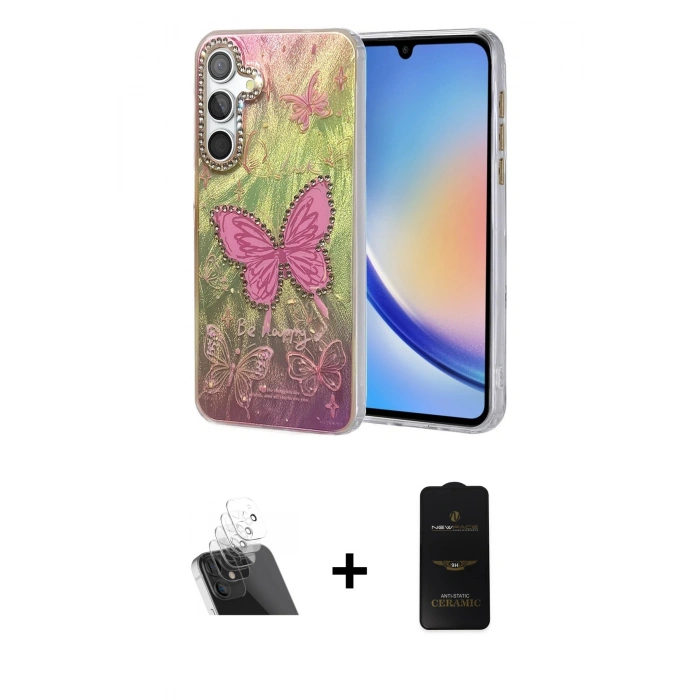 MARSİLYAN™- Galaxy A34 5G Kılıf Zirve Modern Prime - Siyah 6D Antistatik Mat Seramik Hayalet Nano Ekran Koruyucu + Kamera Lens Koruma Cam - SF