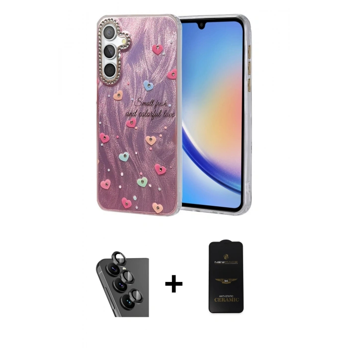 MARSİLYAN™- Galaxy A34 5G Kılıf Zirve Modern Prime - Siyah 6D Antistatik Mat Seramik Hayalet Nano Ekran Koruyucu + Valdez Metal Kamera Lens - SH