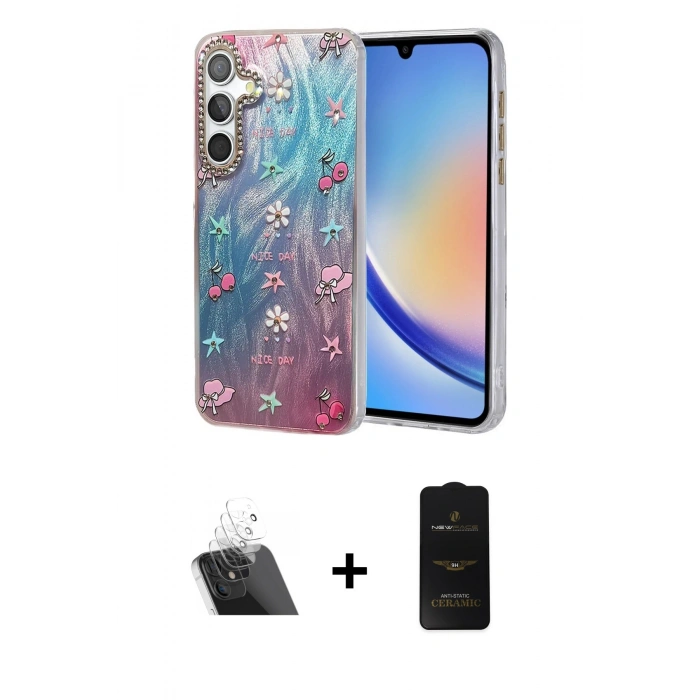 MARSİLYAN™- Galaxy A34 5G Kılıf Zirve Modern Prime - Siyah 6D Antistatik Mat Seramik Hayalet Nano Ekran Koruyucu + Kamera Lens Koruma Cam - SF