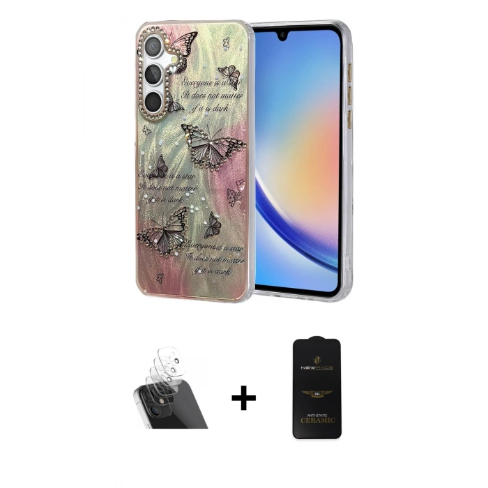 MARSİLYAN™- Galaxy A34 5G Kılıf Zirve Modern Prime - Siyah 6D Antistatik Mat Seramik Hayalet Nano Ekran Koruyucu + Kamera Lens Koruma Cam - SF