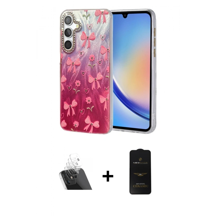 MARSİLYAN™- Galaxy A34 5G Kılıf Zirve Modern Prime - Siyah 6D Antistatik Mat Seramik Hayalet Nano Ekran Koruyucu + Kamera Lens Koruma Cam - SF
