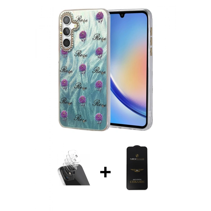 MARSİLYAN™- Galaxy A34 5G Kılıf Zirve Modern Prime - Siyah 6D Antistatik Mat Seramik Hayalet Nano Ekran Koruyucu + Kamera Lens Koruma Cam - SF