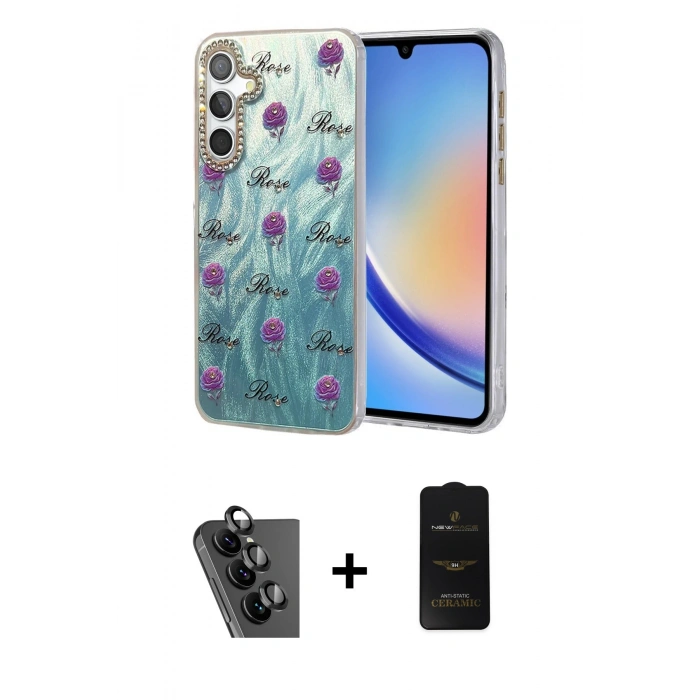 MARSİLYAN™- Galaxy A34 5G Kılıf Zirve Modern Prime - Siyah 6D Antistatik Mat Seramik Hayalet Nano Ekran Koruyucu + Valdez Metal Kamera Lens - SH