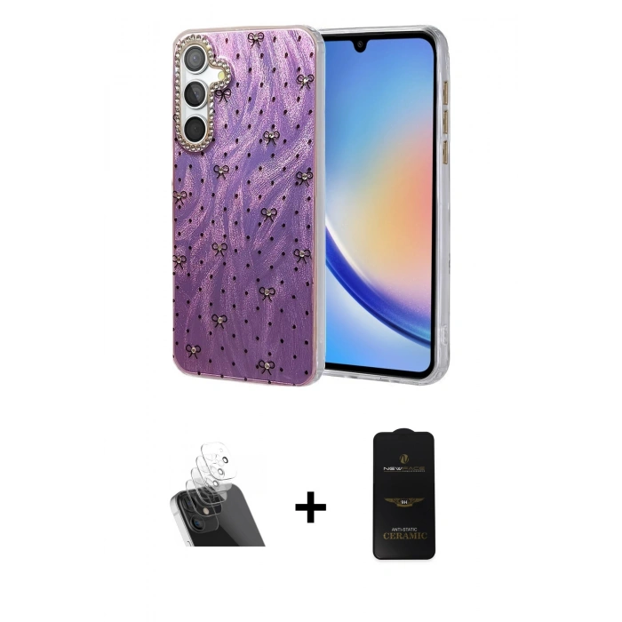 MARSİLYAN™- Galaxy A34 5G Kılıf Zirve Modern Prime - Siyah 6D Antistatik Mat Seramik Hayalet Nano Ekran Koruyucu + Kamera Lens Koruma Cam - SF
