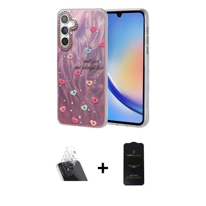 MARSİLYAN™- Galaxy A34 5G Kılıf Zirve Modern Prime - Siyah 6D Antistatik Mat Seramik Hayalet Nano Ekran Koruyucu + Kamera Lens Koruma Cam - SF