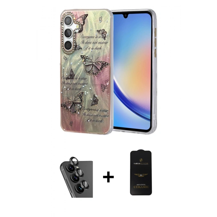 MARSİLYAN™- Galaxy A34 5G Kılıf Zirve Modern Prime - Siyah 6D Antistatik Mat Seramik Hayalet Nano Ekran Koruyucu + Valdez Metal Kamera Lens - SH