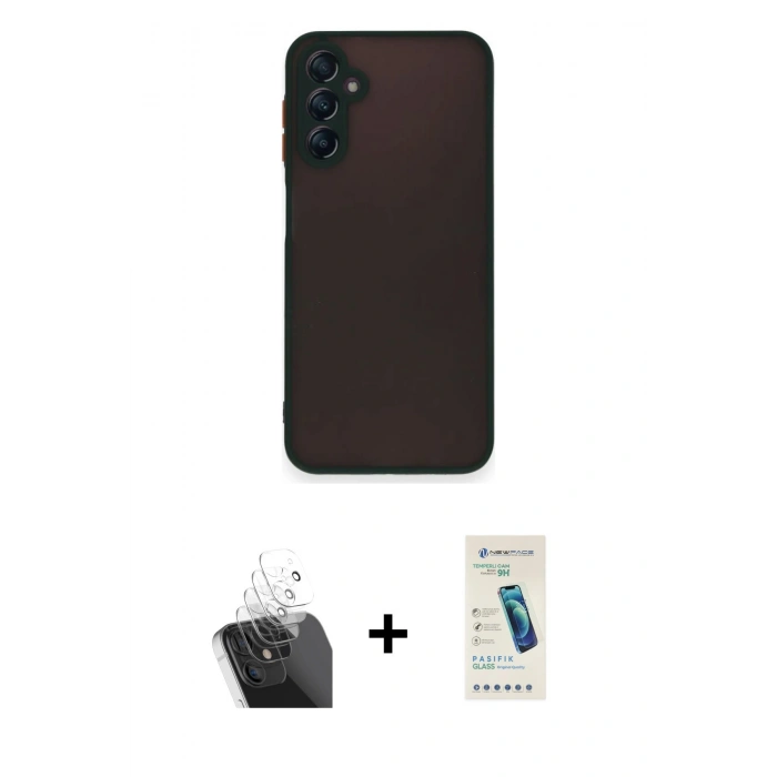 MARSİLYAN™- Galaxy A35 5G Kılıf Ahenk Çizgi Serisi - Şeffaf Pasifik Cam Ekran Koruyucu + Şeffaf Kamera Lens Koruma Cam
