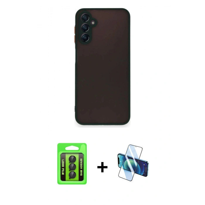 MARSİLYAN™- Galaxy A35 5G Kılıf Ahenk Çizgi Serisi - Siyah 3D Antistatik Cam Ekran Koruyucu + Raze Metal Kamera Lens - SH