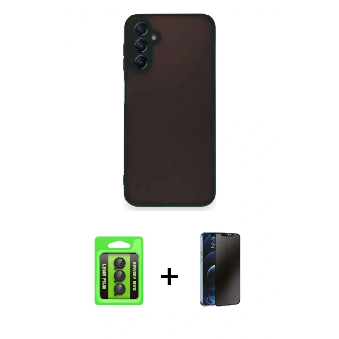 MARSİLYAN™- Galaxy A35 5G Kılıf Ahenk Çizgi Serisi - Siyah 3D Antistatik Hayalet Cam Ekran Koruyucu + Raze Metal Kamera Lens - SH