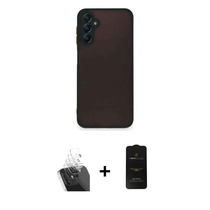MARSİLYAN™- Galaxy A35 5G Kılıf Ahenk Çizgi Serisi - Siyah 6D Antistatik Mat Seramik Hayalet Nano Ekran Koruyucu + Kamera Lens Koruma Cam - SF