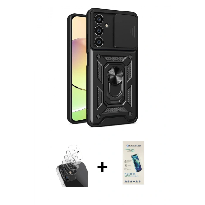 MARSİLYAN™- Galaxy A35 5G Kılıf Ahenk Klasik - Şeffaf Pasifik Cam Ekran Koruyucu + Kamera Lens Koruma Cam - SF